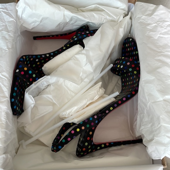 Christian louboutin o Marilyn boum polka dot black suede sandal stiletto sz 37.5 - Picture 10 of 11